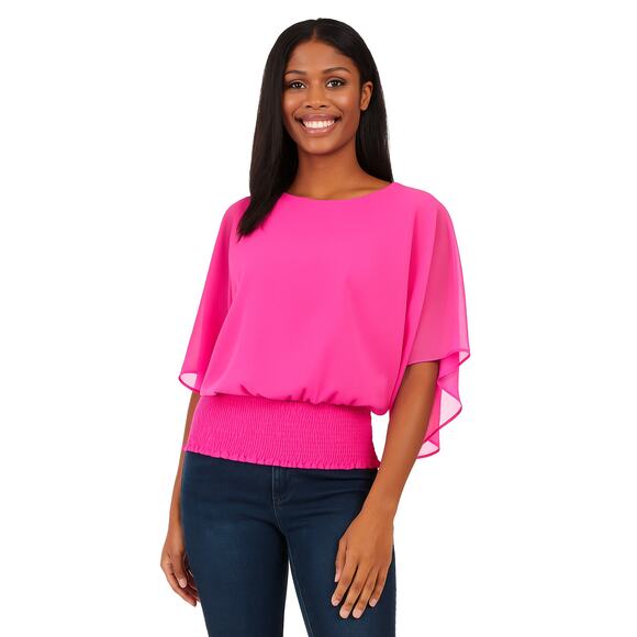 Sam & Jess Smocked-Waist Top Fiercely‎ Fuchsia Women's Size S Pink - Picture 1 of 4